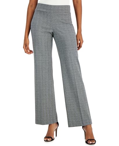 Petite Herringbone Pull-On Wide-Leg Pants Anne Black Anne White PL