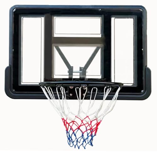43.5'' Basketball Backboard and Rim Combo, Wall Mounted Basketball Hoop, Premium Backboard and Rims All-Weather Net, for Indoor and Outdoor Garage Mounted(Black)