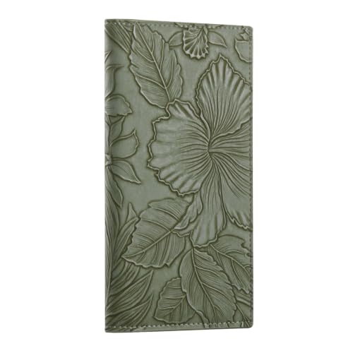 Image of CoBak Premium Leather Checkbook Cover - RFID Blocking, Classic Design, Slim & Durable - Perfect for Personal & Business Checks,Green Embossed Narcissus