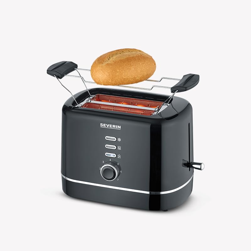 Image of SEVERIN Automatik-Toaster, kleiner Toaster fur 2 Scheiben, hochwertiger schwarzer Toaster zum Toasten, Auftauen und Erwarmen, 850 W, schwarz, AT 4321