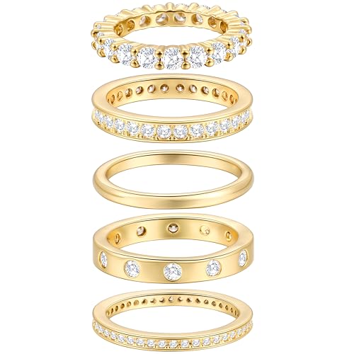 FAXHION Gold Rings for Women Non Tarnish, 14k Gold Plated Dainty Stacking Cubic Zirconia Thumb Rings, Gold Knuckle Women Rings Set Jewelry Size (8)