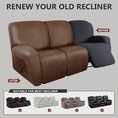 Molasofa Recliner Sofa Covers - Leather Like Recliner Sofa Covers 3 Seater Recliner Couch Covers For 3 Cushion Couch 8 Pieces Washable Stretch Reclining Sofa Slipcovers thumb #5
