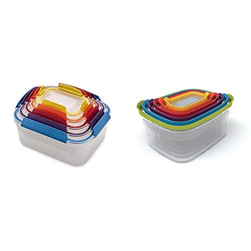 Joseph Joseph Nest Lock Plastic Food Storage Container Set with Lockable Airtight Leakproof Lids & Nest Plastic Food Storage Containers Set with Lids Airtight Microwave Safe, 12-Piece, Multi-color