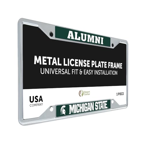 Desert Cactus Michigan State University Car Accessories Spartans Metal License Plate Frame and Tag Holder for Front or Rear of Car (Alumni)