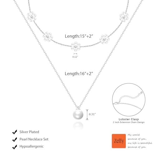 Image of Zeffy Gold Pearl Necklace for Women, Dainty 14K Gold /Silve Plated Layered Pearl Choker Pearl Earrings Pearl Bracelets Wedding Trendy Gold Jewelry Set for Women Gifts