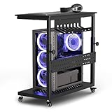 Computer Tower Stand, 11 Level Height Adjustable PC Stand with Line Storage Rack, Mobile Rolling CPU Holder Cart for Gaming Office Home (Black)