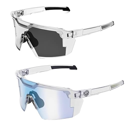 UV400 Photochromic Polarized Safety Glasses -Impact Resistant Outdoorsports & Work Eyewear (Blue+Gray)