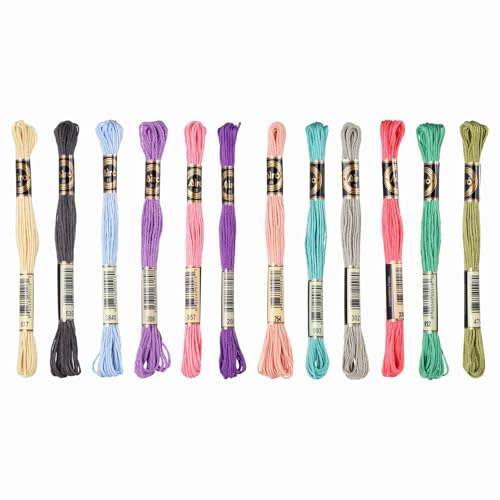 Image of PATIKIL 12 Skeins Embroidery Floss Polyester Embroidery Threads Bracelets String for Cross-Stitch Hand Embroidery, Morandi Colors
