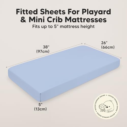 Image of 2-Pack Mini Crib Sheets Fitted - 38x26 Pack N Play Sheets for Pack and Play Mattress, Organic Cotton, Soft & Breathable Playard Bedding, Neutral Mini Toddler Bed Cover for Boys, Girls (Blue Flax)
