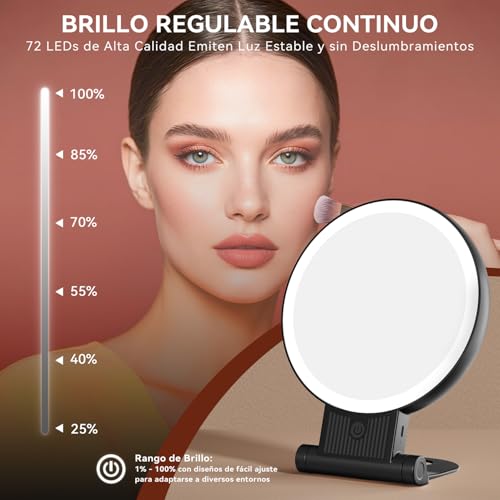 Espejo maquillaje con luz led recargable 2000mAh y aumento 30X 5