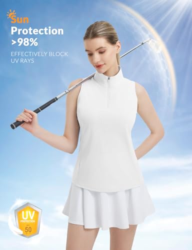 baleaf Women's Golf Shirts Tank Top with Quarter Zip Collar Polo Tennis Sleeveless Racerback Tanks Quick Dry UPF 50+4