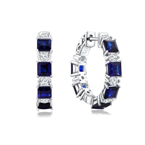 Women's Small Huggie Hoop Earrings - 925 Sterling Silver Chunky Hoops with Ruby, Sapphire, Emerald, Amethyst Gemstones