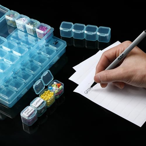 Image of Mr. Pen- Bead Storage Containers, 28 Grids, 2 Pack, Transparent Blue | 160pcs Label Stickers, Transparent, Small Bead Organizer Box, Diamond Art, Diamond Painting Organizer