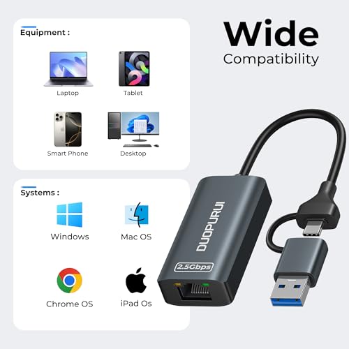 Image of USB to Ethernet Adapter,USB C to RJ45 2.5 Gigabit LAN Network Adapter,Aluminum Case,Ethernet Adapter for Laptop,MacBook Pro /Air,Surface Pro,iPad,XPS,Windows 11 /10 /8 /7,MAC OS