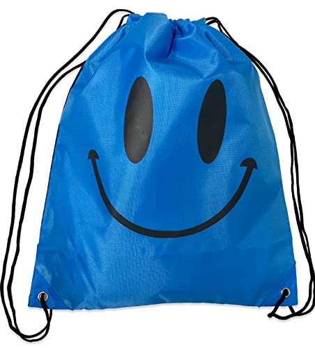 Cute Positive Smile Happy Face Fun Design Drawstring Sack Gym String Bag Sports Backpack Lightweight Daily Sackpack - Blue