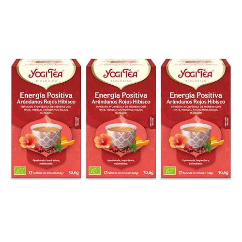 Yogi Tea - Energía Positiva Arándanos Rojos Hibisco Bio - Infusión Ayurvédica - Mezcla de Mate, Hibisco, Arándanos y Té Negro - Pack de 3x17 bolsitas (51 bolsitas en total)