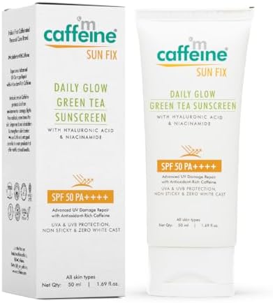 mCaffeine Niacinamide and Hyaluronic Acid Sunscreen SPF 50++ for Oily Skin | Mattifying, Zero White Care, Water Resistant & Non Sticky Sunscreen for Women & Men | Prevents Tan & UV Damage - 50ml
