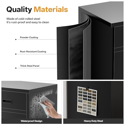 Image of Metal Storage Cabinet 36 inch H, Locking Storage Cabinet with 1 Drawer and Adjustable Shelf, Garage Storage Cabinet for Home Office, Garage, School, Apartment, Warehouse