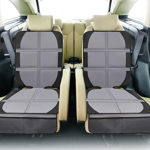 Image of Car Seat Protector, 2 Pack Baby CarSeat Covers with Mesh Pockets & Non-Slip Backing 600D Durable Seat Protectors Under Car Seat for Baby(Gray, Large)