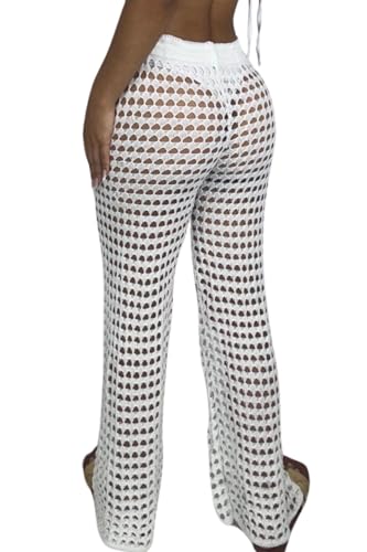 Calça Saída de Praia em Crochê Lindo e Perteito para Praia e Piscina (BR, Alfa, Único, Regular, Bran