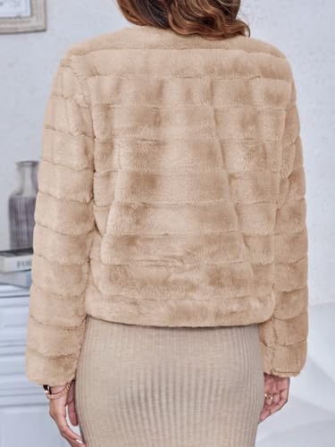 Fisoew Womens Cropped Faux Fur Jackets Long Sleeve Open Front Fluffy Short Coats2