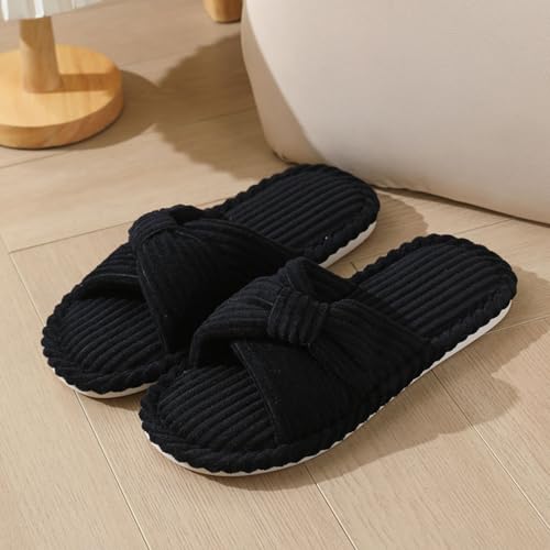 Women For House Slippers Bedroom Indoor And Outdoor Shoes Open Toe Slippers Anti Skid Sole Soft Comfort Corduroy Bow Slider2