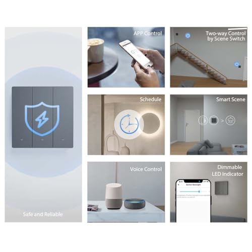 Image of Ledgebit M5-3C-120 SwitchMan 3-Gang Smart Wall Switch - Push Button, Voice /App Control, Compatible with Alexa, Google Home, eWeLink, CE Certified
