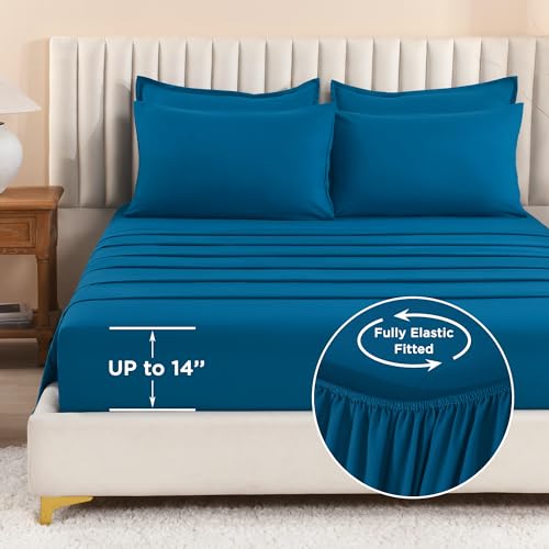 Image of Litanika Comforter Queen Size Set Teal - 7 Pieces Bed in a Bag Queen Bedding Comforter Sets, Plain Lightweight Bed Set with Comforter, Sheets, Pillowcases & Shams