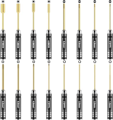RCpow RC Car Tool Kit - 16pcs Screwdriver Set Includes Flat, Phillips, Hex, Titanium Steel Tools...