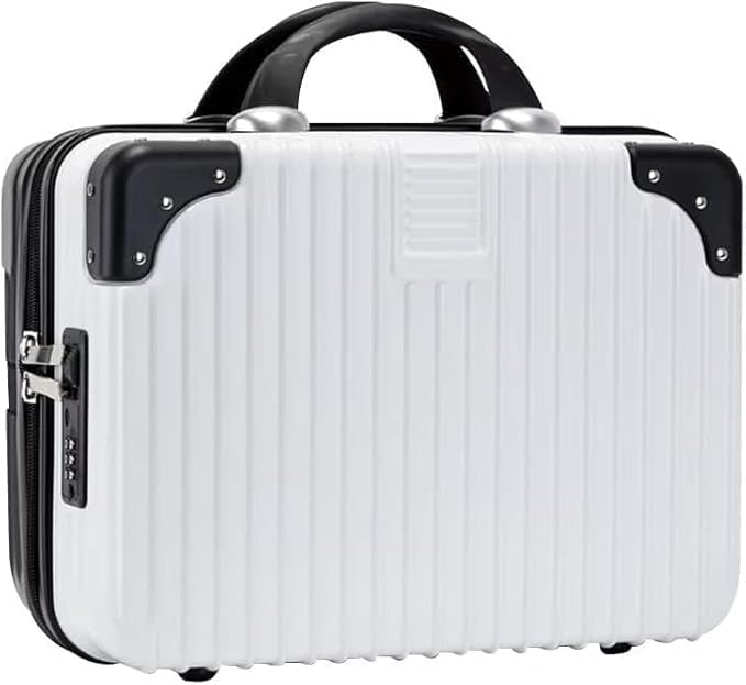 Image of Portable Hard Shell Cosmetic Bag Travel Case, Small Travel Hand Luggage with Elastic Band, Mini Abs Carrying Makeup Case Suitcase (B-Black-Whit)