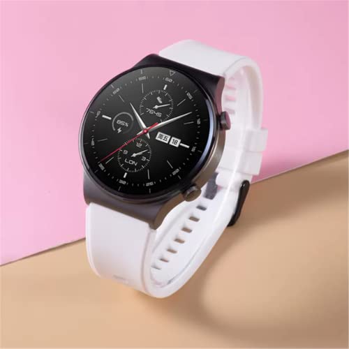 باستيف سوار سيليكون متوافق مع هواوي GT2 برو 46 ملم، 22 ملم لساعة GT5 46 ملم/GT5 برو 46 ملم/GT4 46 ملم/GT3 برو 46 ملم/GT3 46 ملم/ووتش 4 برو/ووتش التيميت/ووتش 3/ووتش 3 برو (ابيض)