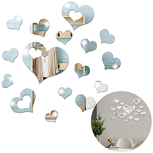 16 PièCes Miroir Acrylique AdhéSif Autocollant Miroir Mural Coeur Autocollant Argent Miroir Stickers Murale Miroir Sticker Mural Acrylique Stickers Muraux Miroir Pour La DéCoration De La Maison