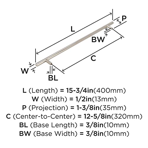 Image of Amerock 12-5 /8 inch Bar Pulls Polished Nickel Drawer Pull | 12-5 /8 inch (320mm) Center-to-Center Mounting Distance and 15-3 /4 inch Overall Length, Durable Carbon Steel Cabinet Hardware