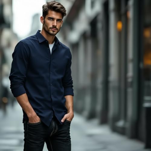 Image of Glowic Men's Plain Casual Shirt | Cotton Soft & Breathable Fabric | Full Sleeve Comfort Fit Stylish Solid Shirts for Office