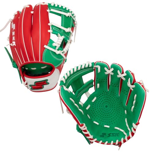 SSK Z5 Craftsman Infield Baseball Glove &ndash; 11.25&rdquo; - 11.5&rdquo; - 11.75&rdquo; - 12&rdquo; &ndash; Right & Left Hand Throw (Red/KellyGreen/White, 11.5" - Right Hand Throw)