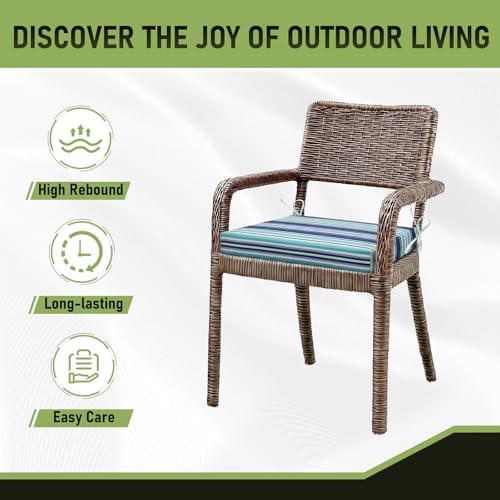 Image of Basic Beyond Outdoor Chair Cushions Set of 2, Square Corner Outdoor Cushions for Patio Furniture, Water Resistant Patio Chair Cushions with 2 Ties, 18.5x16x3, Pinstriped Blue