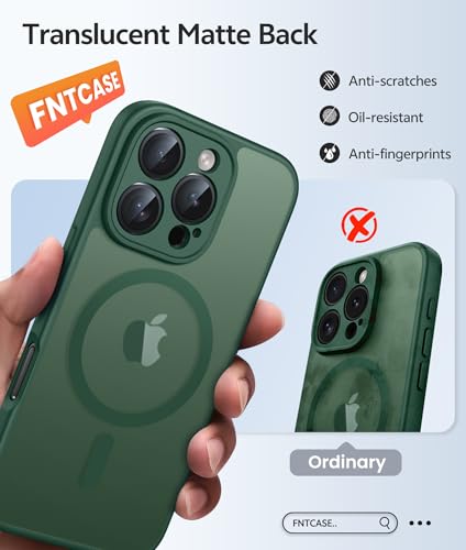 Image of FNTCASE for iPhone 16 Pro Case: [Compatible with Magsafe] Translucent Matte Cases with [Full Camera Protection] [Screen Protector] Military Grade Shockproof Protective Phone Cover - Green