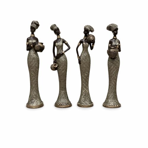 Image of Vibrant Beautiful Finish Uniquely Hand Crafted Home Decor African Tribal Women Art Piece (African Lady Set of 4 with matki)