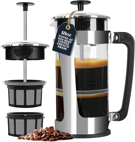 Image of ESPRO Plus P5 French Press Coffee Maker - Patented Double Micro-Filter for Grit Free Brew, Heat-Resistant Thicker Borosilicate Glass Coffee Press - (18 oz)