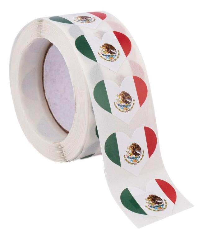 Autocollants drapeau mexicain en cœur par 500 pièces de 2,5 cm