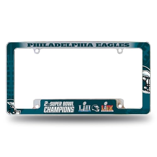 Rico Industries NFL Philadelphia Eagles 2 Time Super Bowl Champions 12 x 6 Chrome All Over Automotive License Plate Frame for Car/Truck/SUV