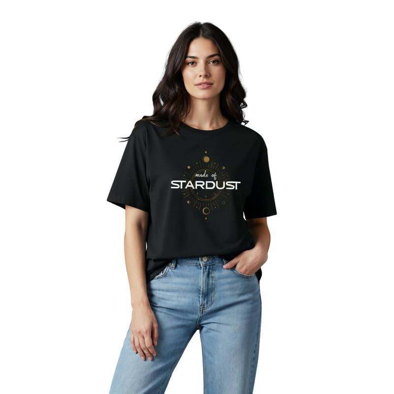 dueller Women's Loose Fit/Boyfriend Fit 100% Cotton Black Round Neck T-Shirt-picture-32