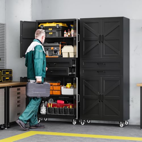Image of Letaya Metal Garage Storage Cabinets with Wheels,Black Rolling Tool Cabinet