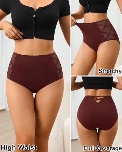ASIMOON High Waisted Underwear for Women Slight Tummy Control Panties Soft Postpartum Briefs Women Pack2