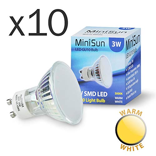 MiniSun - Pack di 10 lampadine LED GU10 potenti e