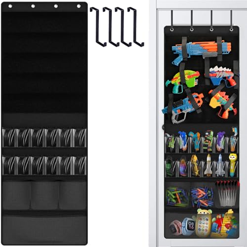 Lveesto Over the Door Organizer for Toy Guns, Hanging Toys Storage with Clear Pockets and Slots for...