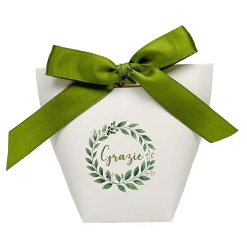 Festa Centro 50pz Scatoline Portaconfetti Matrimonio + 50 nastri verdi;