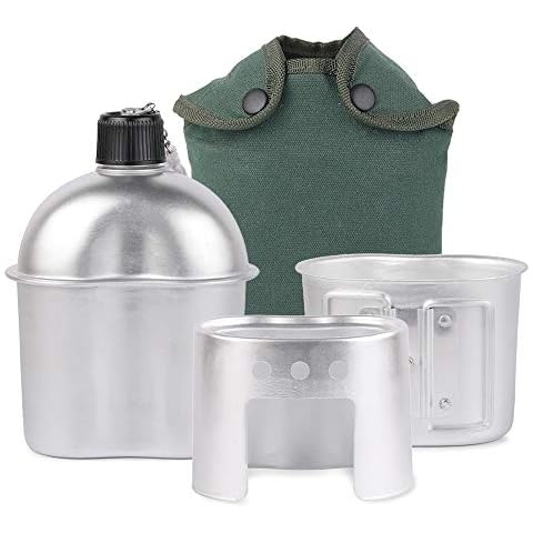 Lixada Cantimplora Militar para Camping de Aluminio con Estufa y Taza Cover