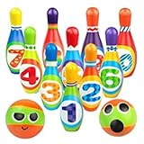 yoptote Kegelspiel Für Kinder Sportliches Spielzeug ab 2 3 4 Jahre mit 10 Kegel und 2 Bälle Drinnen Draußen Spiel Aktivitäten Kinderspielzeug Spiele ab 2 3 4 Jahre Junge Mädchen