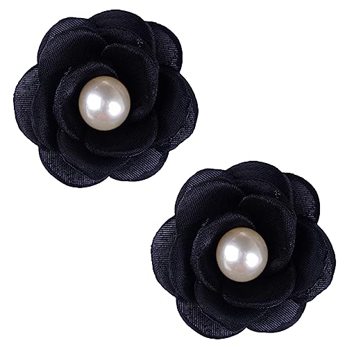 luchike 2 PCS Pearl Flower Shoe Clips Women Shoe Decorations Boot Charms Detachable Shoe Accessories Charms Black